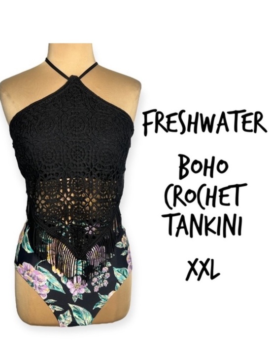 freshwater Other - Freshwater boho crochet tankini size XXL black multicolor floral